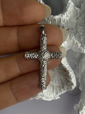 925 Sterling Silver Diamond Cross Length 1.50 Inch