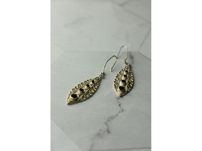 Vintage 925 Sterling Silver Black Agate Earrings