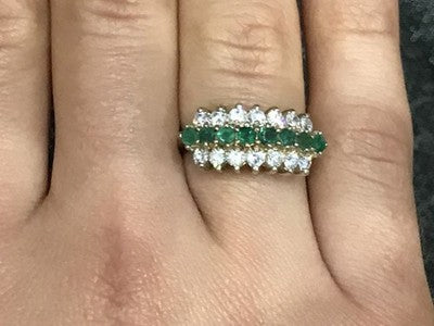 925 Sterling Silver White & Green CZ Ring Size 6.5