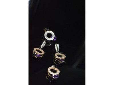 925 Sterling Silver with Gilding Violet Alpanite & CZ Set