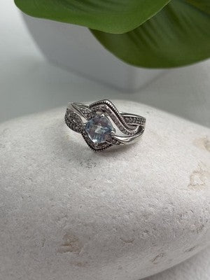 JWBR 925 Sterling Silver Topaz & Beryl Ring Size 7