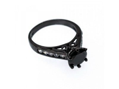 Black 925 Sterling Silver Spinel & CZ Ring Size 9.25