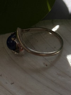 14K White Gold Blue Star Sapphire Heart Ring Size 5.5