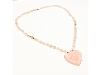 14K Yellow Gold Rose Quartz "Angel Heart" Necklace Pendant