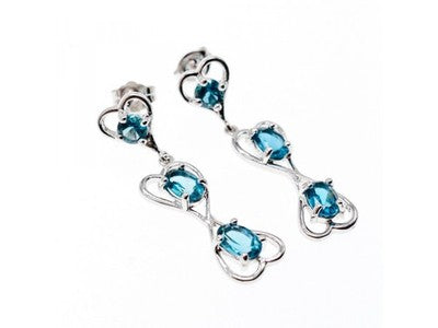 925 Sterling Silver Aquamarine "Hearts" Earrings