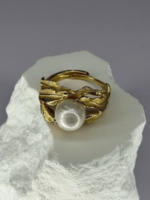 925 Sterling Silver Gold Plated Pearl Ring Size Adjustable