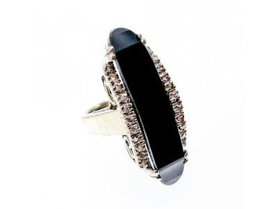 925 Sterling Silver Nephrite & Quartz Ring Size 8