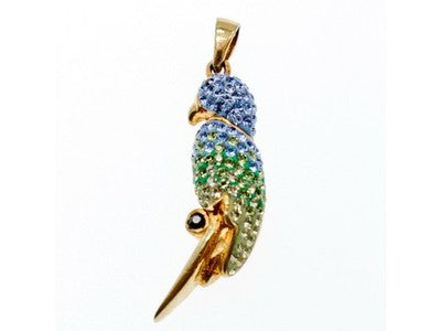 925 Sterling Silver Gold Plated CZ & Enamel "Parrot" Pendant