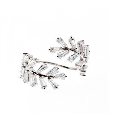 925 Sterling Silver CZ "Foliage" Ring Size 6.5 (Adjustable)