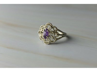 925 Sterling Silver Amethyst "Openwork" Ring Size 8