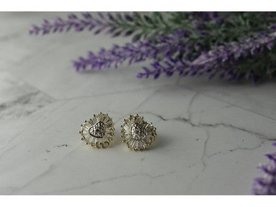 925 Sterling Silver Gold Plated CZ "Heart" Stud Earrings