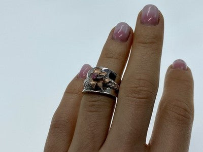 925 Sterling Silver Morganite & Goshenite "Scarlet Flower" Ring Size 5.5