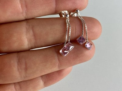 925 Sterling Silver Pink CZ Earrings