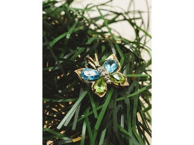 14K Yellow Gold Topaz, Peridot & Diamonds Butterfly Pendant