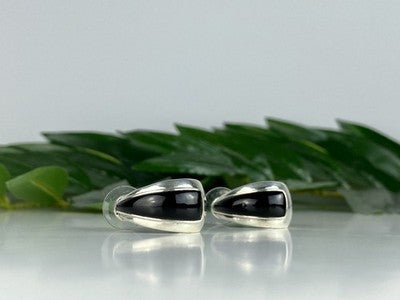 925 Sterling Silver Black Nephrite Stud Earrings