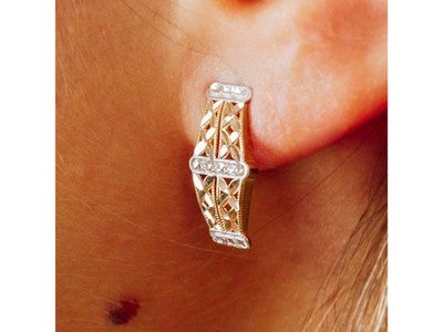 10K Yellow & White Gold "Openwork" Earrings Italy