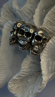 Triple Skull Gothic Biker Punk Rock 925 Sterling Silver Ring Size 9.5