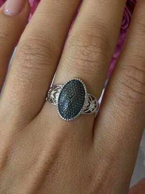 Vintage 925 Sterling Silver Black Diamond Ring Size 8