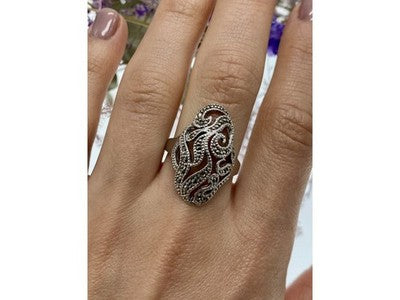 Vintage 925 Sterling Silver Marcasites Ring Size 10.25