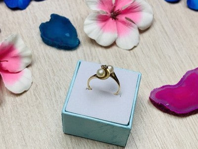 10K Yellow Gold Pearls & Diamond Ring Size 6.75