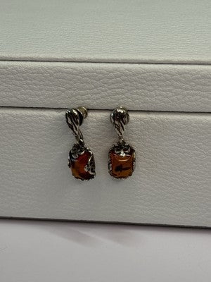 925 Sterling Silver Amber Earrings Length 0.85 Inch