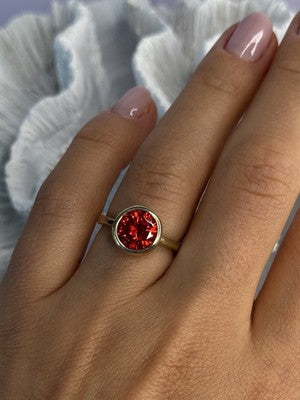 925 Sterling Silver Orange Crystal Ring Size 7