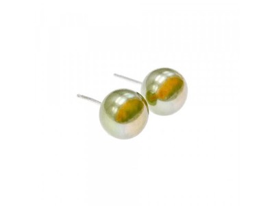 925 Sterling Silver Green Pearls Stud Earrings