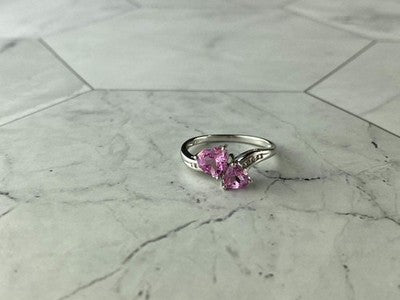 925 Sterling Silver Pink Topaz "Hearts" Ring Size 7