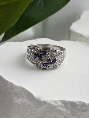 925 Sterling Silver Sapphire & Beryl Ring Size 10