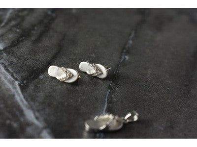 925 Sterling Silver CZ "Flip-Flops" Stud Earrings & Pendant Summer Set