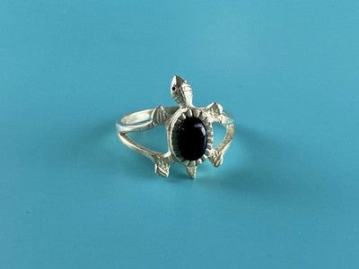 925 Sterling Silver Black Onyx "Turtle" Ring Size 5.5