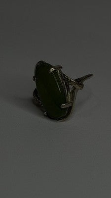 925 Sterling Silver Green Jade Ring Size 8