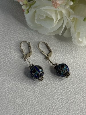 Antique Art Deco 925 Sterling Silver Unique Enamel Earrings Length 1.50 Inch