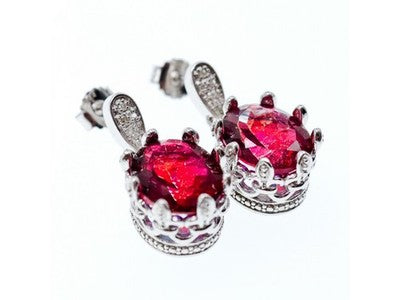 925 Sterling Silver Rubellite & CZ Earrings