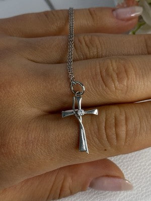 925 Sterling Silver Diamond Cross Necklace Length 20/18 Inch