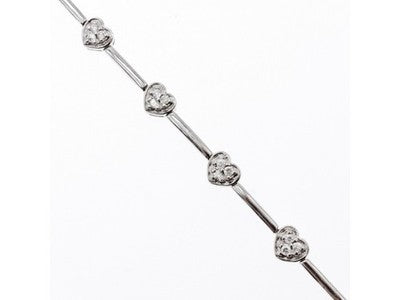925 Sterling Silver CZ Bracelet "Hearts" Size 7 In