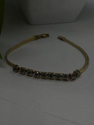 925 Sterling Silver 14K Yellow Gold Plated Aquamarine Bracelet 7