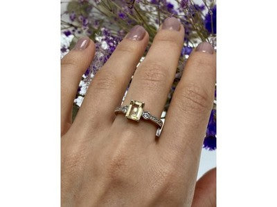 925 Sterling Silver Yellow Tourmaline & CZ Ring Size 8.5