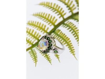 925 Sterling Silver Quartz & Peridot Ring Size 5.5