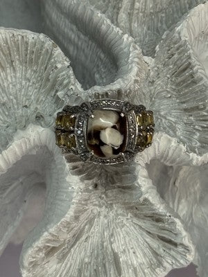 925 Sterling Silver Agate Citrine & Beryl Ring Size 6
