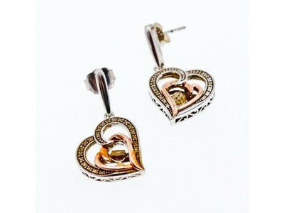 925 Sterling Silver With Gold Inlays "Hearts" Earrings