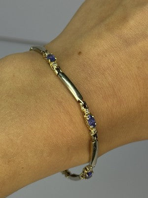 14K Yellow Gold Tanzanite & Diamond Bracelet Length 7.5 Inch