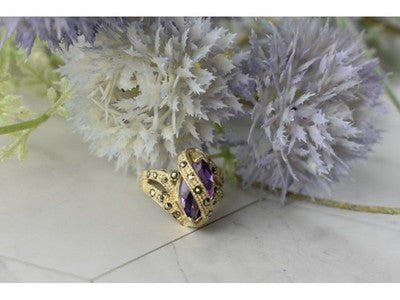 Vintage 925 Sterling Silver Purple Tourmaline & Marcasites Ring Size 6.75