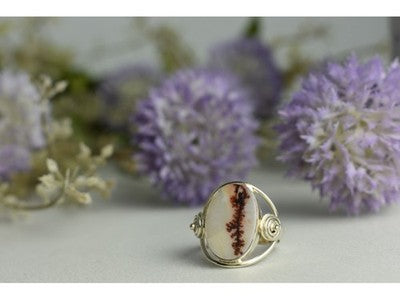 Vintage 925 Sterling Silver Moss Agate Ring Size 8