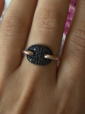 925 Sterling Silver Gold Plated Black Spinel Ring Size 9