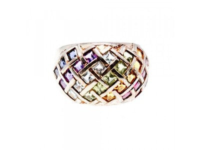 925 Sterling Silver Multi Gemstones Ring Size 7