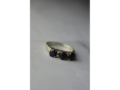 925 Sterling Silver Sapphires & CZ Ring Size 6.5