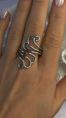 925 Sterling Silver Swirl Handcrafted Fork Ring Adjustable