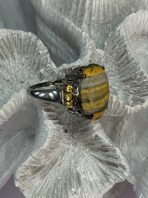 925 Sterling Silver Yashma & Citrine Ring Size 8