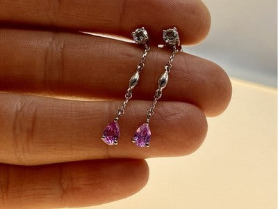 925 Sterling Silver Pink Spinel & CZ Stud Earrings